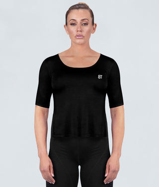Born Tough True Form Sheer Flexible Fabric Black Short Sleeve Running Shirt for Women
