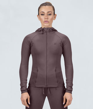 Born Tough Contoured Ash Brown Adjustable Sleeve Loops Running Tracksuit Hoodie for Women