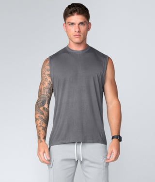 Born Tough Gray Curved Hems Sleeveless Gym Workout Shirt For Men