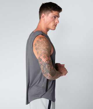 Born Tough Zippered Gray Extended Scallop Hems Gym Workout Tank Top for Men