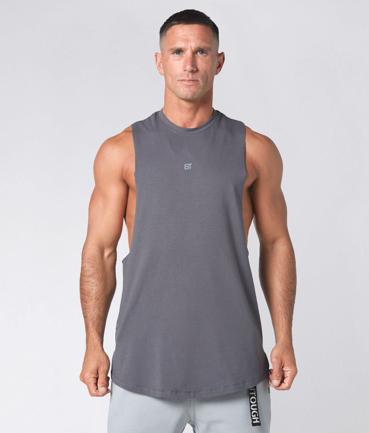 1800. Viscose Oversized Cutoff Gym Workout Tank For Men Grey