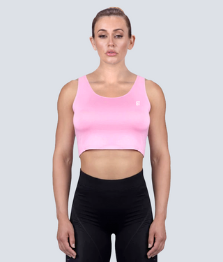 Born Tough Core Pink Flexible Fabric Sheer Crop Gym Workout Top for Women
