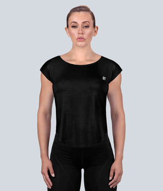 Born Tough Capped Sheer Flexible Fabric Black Sleeveless Gym Workout Shirt for Women