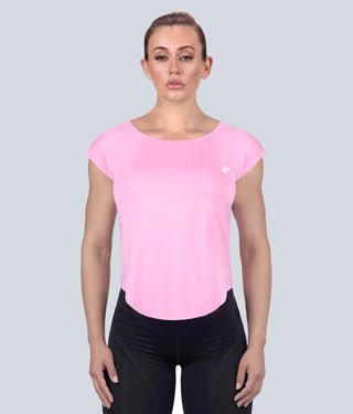 Born Tough Capped Sheer Flexible Fabric Pink Sleeveless Running Shirt for Women