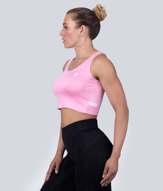 Born Tough Core Pink Comfortable Crop Cut Fit Sheer Crop Gym Workout Top for Women