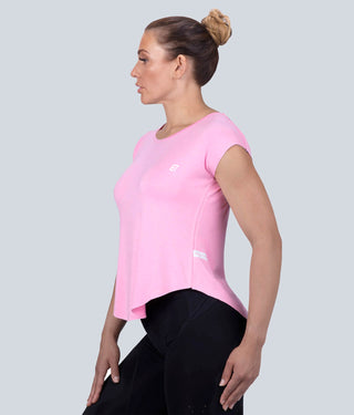 Born Tough Capped Sheer Lightweight Soft Material Pink Sleeveless Bodybuilding Shirt for Women