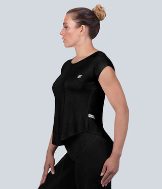 Born Tough Capped Sheer Lightweight Soft Material Black Sleeveless Running Shirt for Women