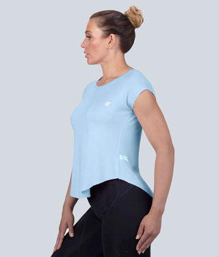 Born Tough Capped Sheer Lightweight Soft Material Blue Sleeveless Running Shirt for Women