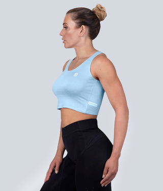 Born Tough Core Blue Comfortable Crop Cut Fit Sheer Crop Gym Workout Top for Women