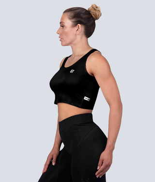 Born Tough Core Black Comfortable Crop Cut Fit Sheer Crop Gym Workout Top for Women