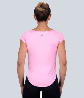 Born Tough Capped Sheer Accentuated Seams Pink Sleeveless Bodybuilding Shirt for Women