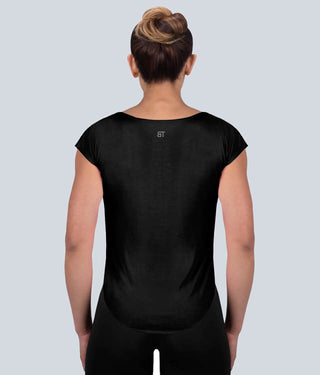 Born Tough Capped Sheer Accentuated Seams Black Sleeveless Athletic Shirt for Women