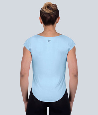 Born Tough Capped Sheer Accentuated Seams Blue Sleeveless Gym Workout Shirt for Women
