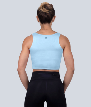 Born Tough Core Blue Lightweight & Soft Fabric Sheer Crop Gym Workout Top for Women