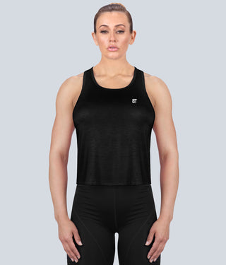 Born Tough Limitless Flexible Fabric Black Sheer Running Tank Top for Women