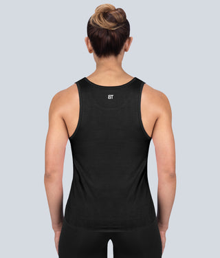 Born Tough Limitless Muscle Extended Scallop Hem Black Sheer Athletic Tank Top for Women
