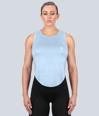 Born Tough High Altitude Flexible Fabric Blue Sheer Gym Workout Tank Top for Women