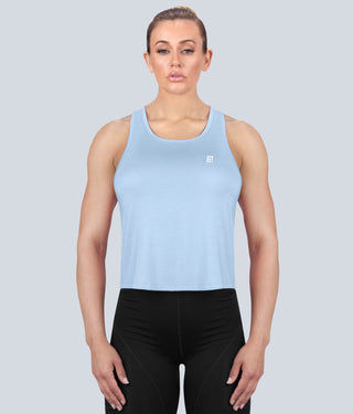 Born Tough Limitless Flexible Fabric Blue Sheer Running Tank Top for Women