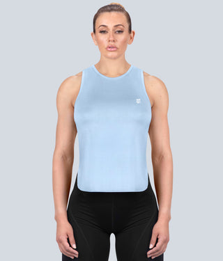 Born Tough Limitless Muscle Flexible Fabric Blue Sheer Running Tank Top for Women