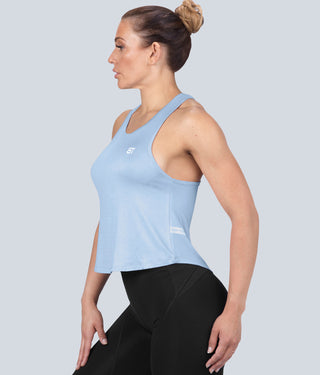 Born Tough Limitless Extended Scallop Hem Blue Sheer Athletic Tank Top for Women