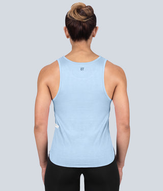 Born Tough Limitless Muscle Extended Scallop Hem Blue Sheer Crossfit Tank Top for Women