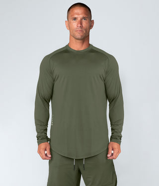 Born Tough Air Pro™ Honeycomb Mesh Long Sleeve Fitted Tee Gym Workout Shirt For Men Military Green