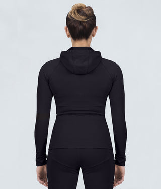 Born Tough Contoured Black Zippered Closure Sleeve Loops Running Tracksuit Hoodie for Women