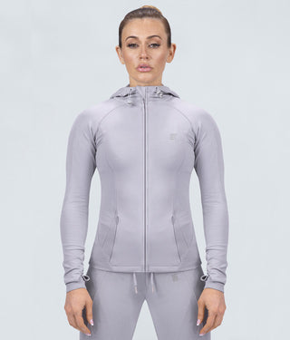 Born Tough Contoured Gray Adjustable Sleeve Loops Gym Workout Tracksuit Hoodie for Women