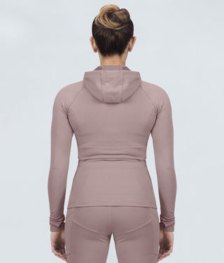 Born Tough Contoured Rose Zippered Closure Sleeve Loops Athletic Tracksuit Hoodie for Women