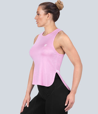Born Tough Limitless Muscle Extended Scallop Hem Pink Sheer Athletic Tank Top for Women