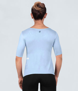 Born Tough True Form Sheer Sleeve loops Blue Short Sleeve Athletic Shirt for Women