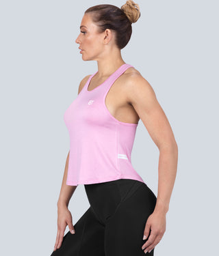 Born Tough Limitless Extended Scallop Hem Pink Sheer Bodybuilding Tank Top for Women