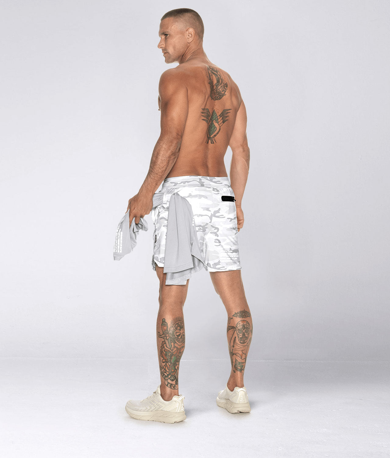 Born Tough Air Pro Men's White Camo 7 Gym Workout Shorts With Liner Pocket