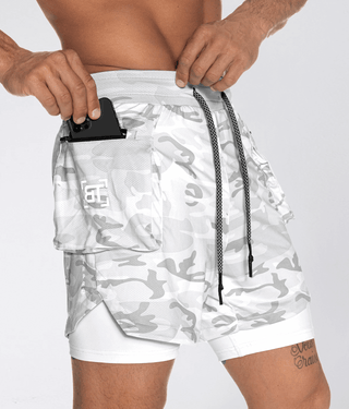Born Tough Air Pro™ 2 in 1 Men 5" Cargo Athletic Shorts with Liner White Camo