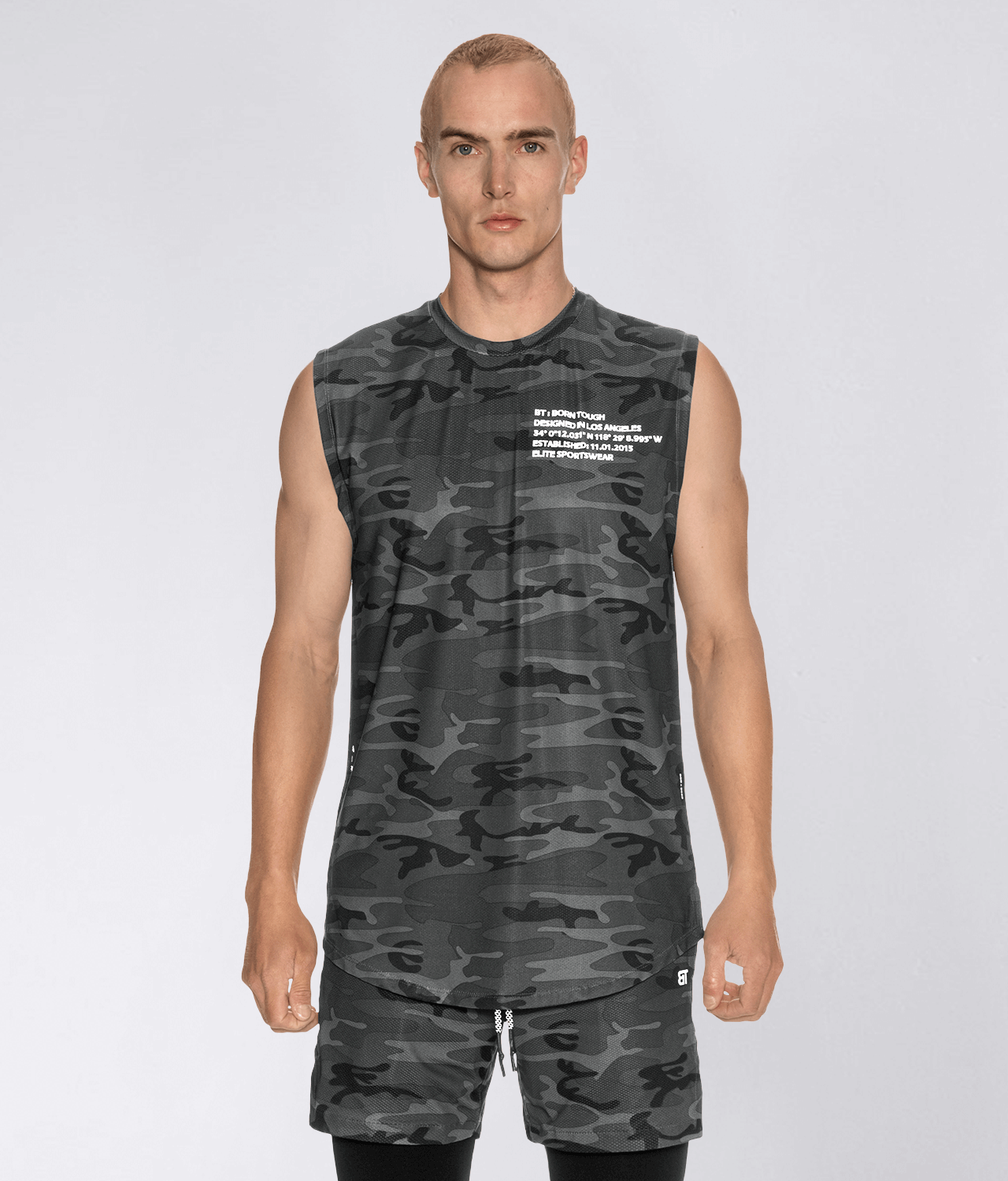 Born Tough Air Pro™ Mesh Fitted Sleeveless Grey Camo Gym Workout