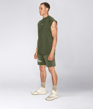 Born Tough Sleeveless Back Shoulder Drop Running T-Shirt For Men Military Green