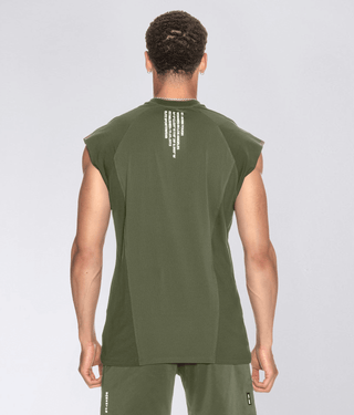 Born Tough Sleeveless Back Shoulder Drop Bodybuilding T-Shirt For Men Military Green