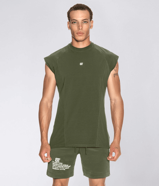 Born Tough Sleeveless Back Shoulder Drop Bodybuilding T-Shirt For Men Military Green