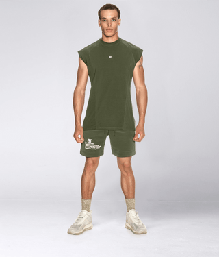 Born Tough Sleeveless Back Shoulder Drop Athletic T-Shirt For Men Military Green