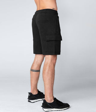 Born Tough Zippered Black Athletic Cargo Shorts for Men