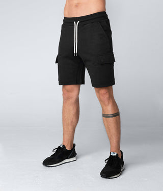 Born Tough Zippered Black Athletic Cargo Shorts for Men