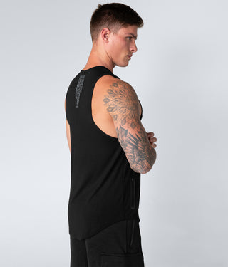 Born Tough Zippered Black Extended Scallop Hems Gym Workout Tank Top for Men