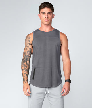 Born Tough Zippered Gray Signature Blend Gym Workout Tank Top for Men