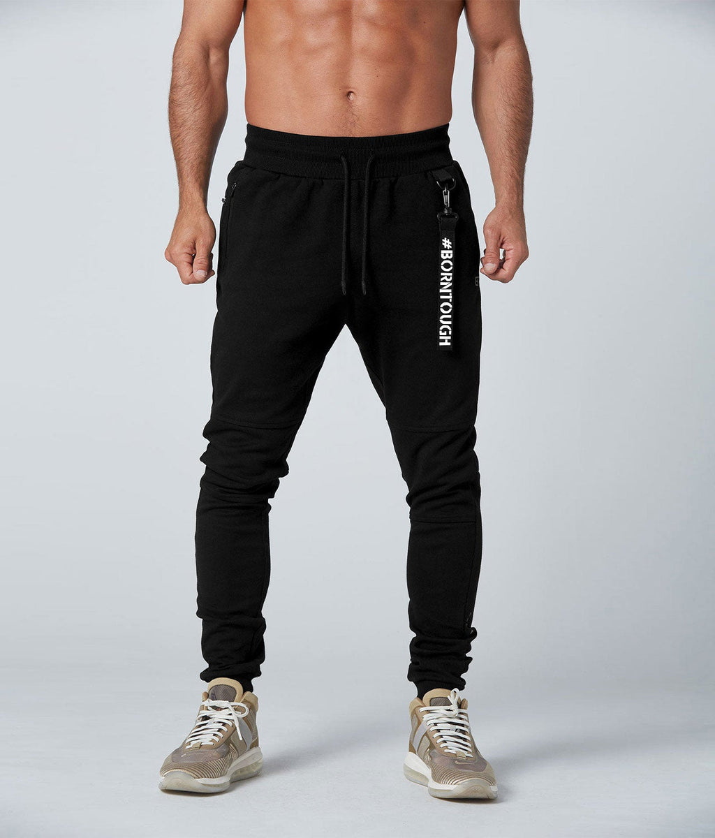 Born Tough Core Fit Zippered Black Gym Workout Pant for Men - Born Tough