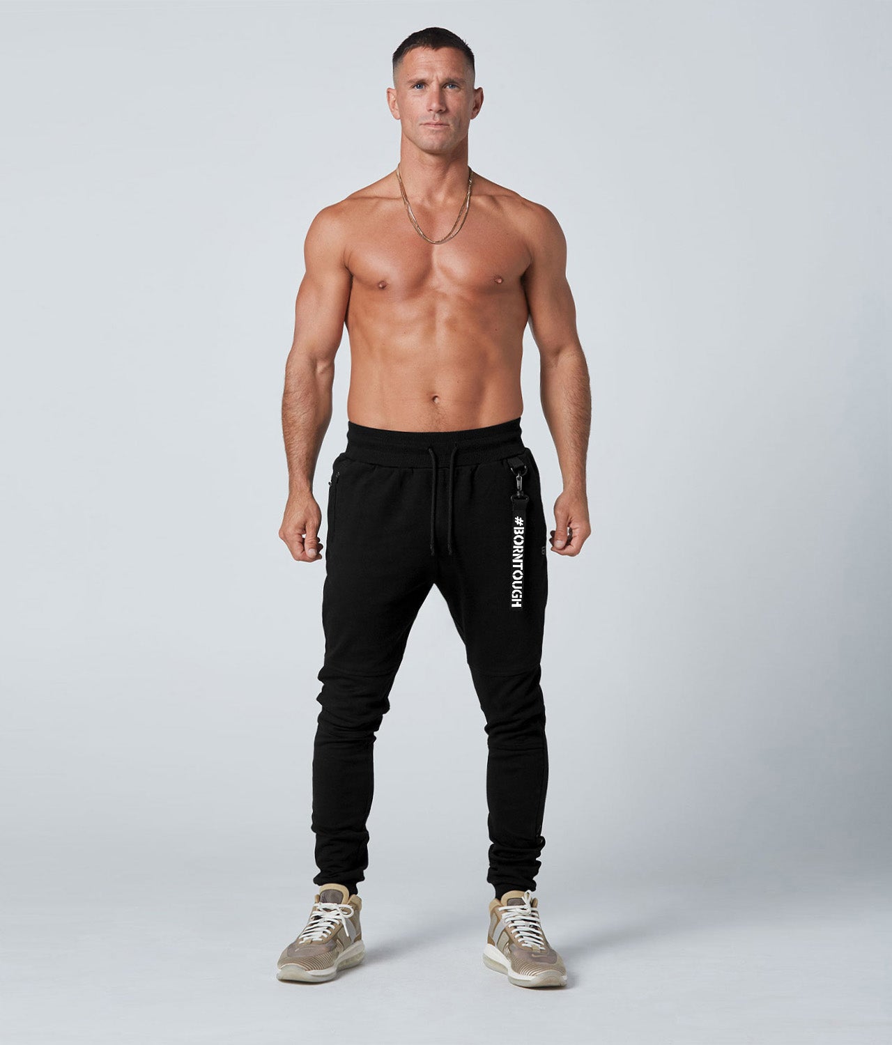 Born Tough Core Fit Zippered Black Gym Workout Pant for Men Born Tough