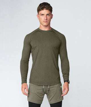 Born Tough Core Fit Military Green Long Sleeve Running Shirt For Men