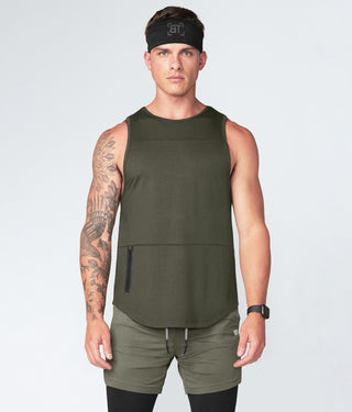 Born Tough Zippered Military Green Signature Blend Gym Workout Tank Top for Men