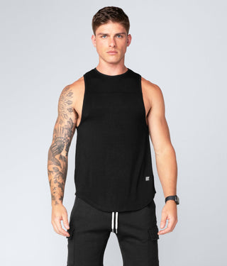 Born Tough Core Fit Extended Front & Back Hems Black Running Tank Top for Men