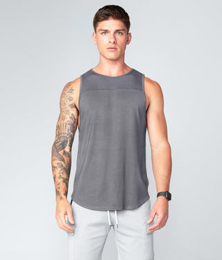Born Tough Core Fit Extended Front & Back Hems Gray Athletic Tank Top for Men