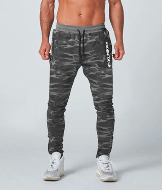 Born Tough Core Fit Zippered Athletic Jogger Pants for Men Grey Camo